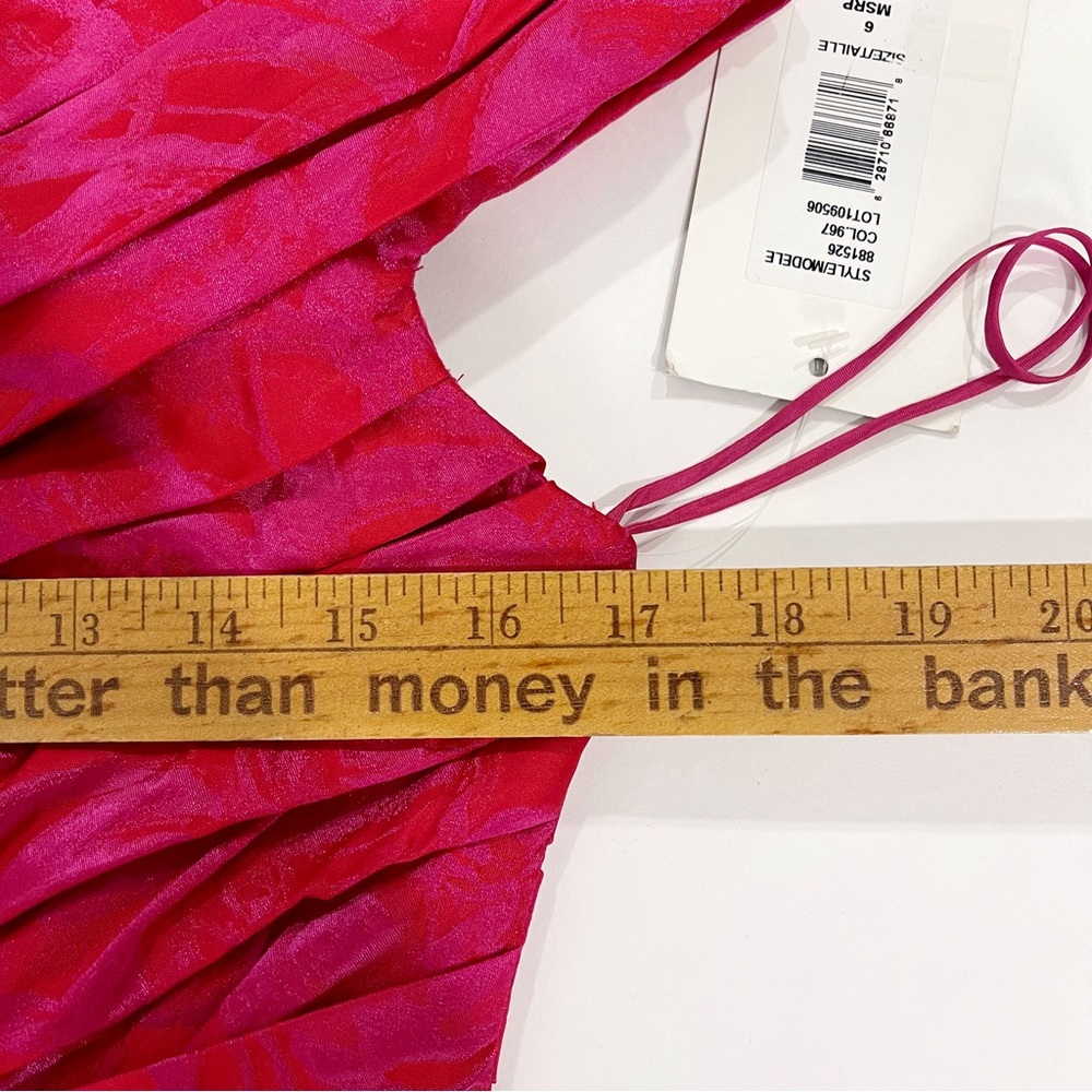 NWT THEIA Couture Cocktail Dress In Pink Red SIZE 6 $595 Style 881526 Barbiecore - Picture 10 of 14